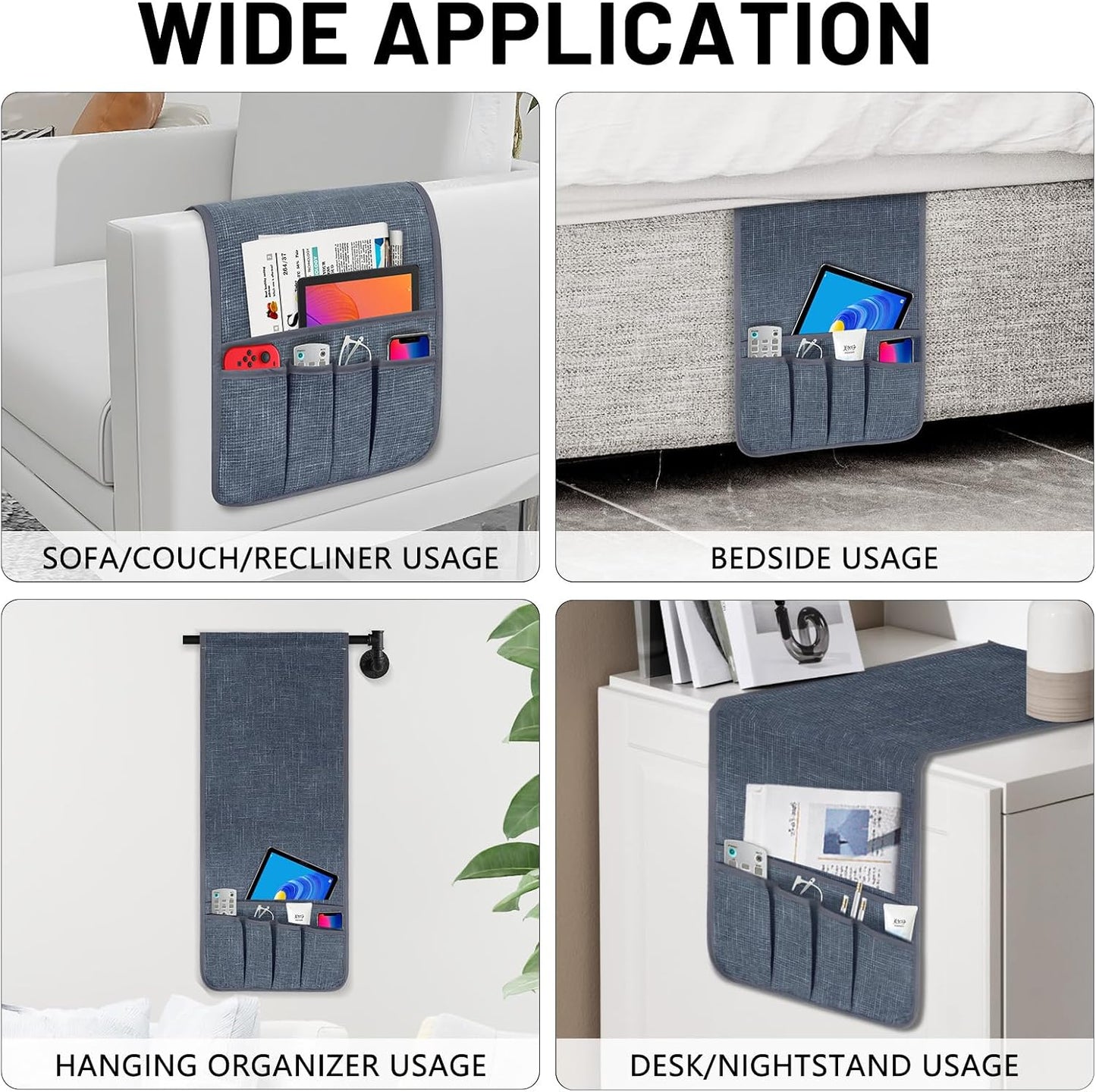 Remote Control Holder, Anti Slip Armchair Caddy Couch Caddy with 5 Pockets | Remote Holder Couch Caddy with 5 Pockets for Storage Accessories Bedside Organizer Senior Gifts (Beige,35''x12.4'')