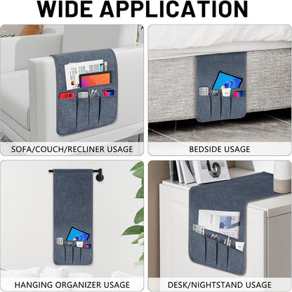 Remote Control Holder, Anti Slip Armchair Caddy Couch Caddy with 5 Pockets | Remote Holder Couch Caddy with 5 Pockets for Storage Accessories Bedside Organizer Senior Gifts (Beige,35''x12.4'')
