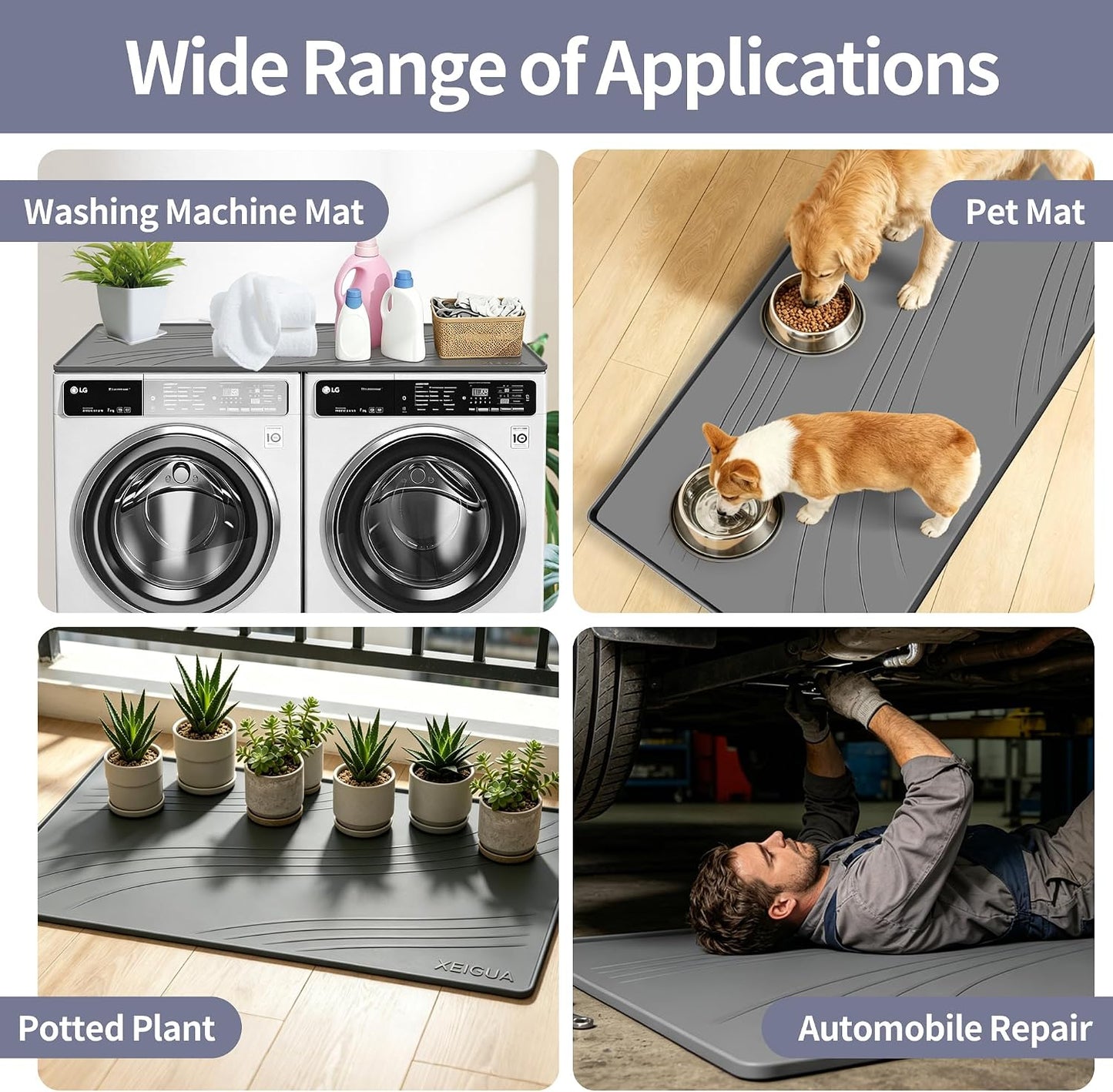 Washing Machine Pan, Drain Pan, Large 33×30/4 LBS Silicone Drain Pan, Waterproof Non-Slip Drip Tray with Raised Edge, Anti-Vibration Floor Leak Protector for Washer, Dryer and Laundry Room
