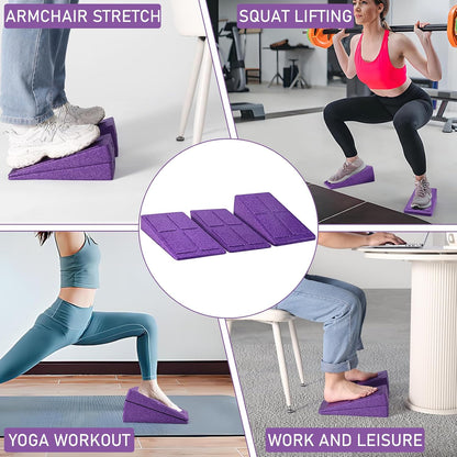 Slant Board 3 Pcs Squat Wedge for Calf Stretching | 12" x 6.3" With Carry Bag，Adjustable Foam Slant Board Wedge Great for Exercises，Foot Stretcher for Plantar Fasciitis