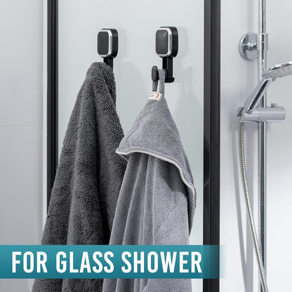 TAILI 2 Pack Upgraded Suction Cup Razor Holder for Shower Waterproof, Black | Visible Safety Indicator, Rust-Resistant Bathroom Organizer, No-Drill Glass Shower Wall Hook for Towel,Loofah,Razor,Squeegee