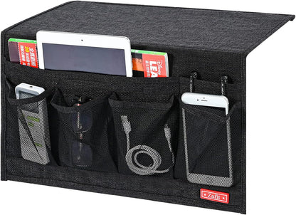 Zafit Linen 4 Pockets Bedside Caddy, Bedside Storage Organizer for Magazine, Remotes, Phone (Beige, Classic 4 Pockets)
