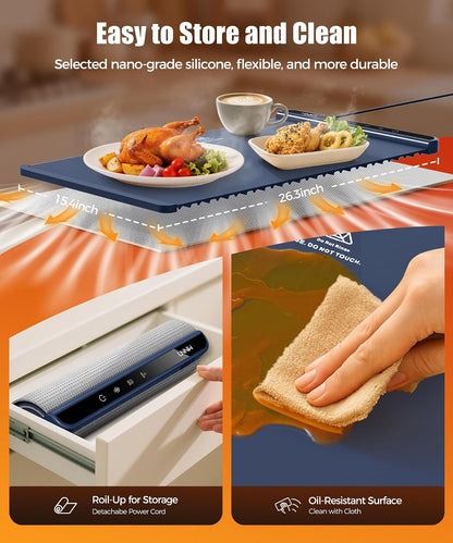 Warming Mat for Food, 26x15 Inch, Off White, Fast Heat, Child Lock