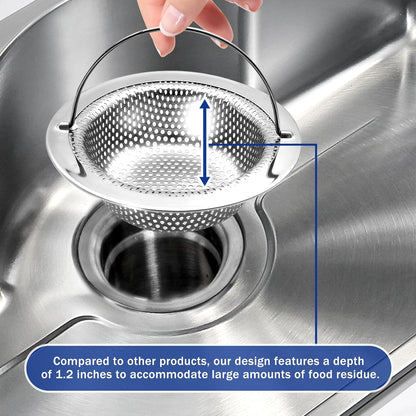 2 Pack Kitchen Sink Drain Strainer with Handle, Universal Stainless Steel Food Catcher Basket, Rust Free, Fits Most Kitchen Sinks