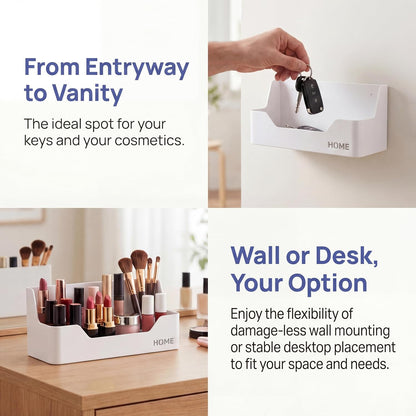 Bedside Shelf - Stick On Wall Mounted Bed Room,Dorm,Office Adhesive Floating Accessories Caddy Organizer/Holder for Phone,Glasses,Remote Control,Keys,Pens - Plastic Material- White