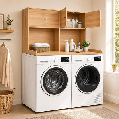 Washer Dryer Countertop with Cabinets, 2-Tier Laundry Countertop with Shelf | Washer and Dryer Topper with Edge, Over Washer and Dryer Shelves for Laundry Room, Universal Fit, 54.5"Wx27.5"Dx32.5"H