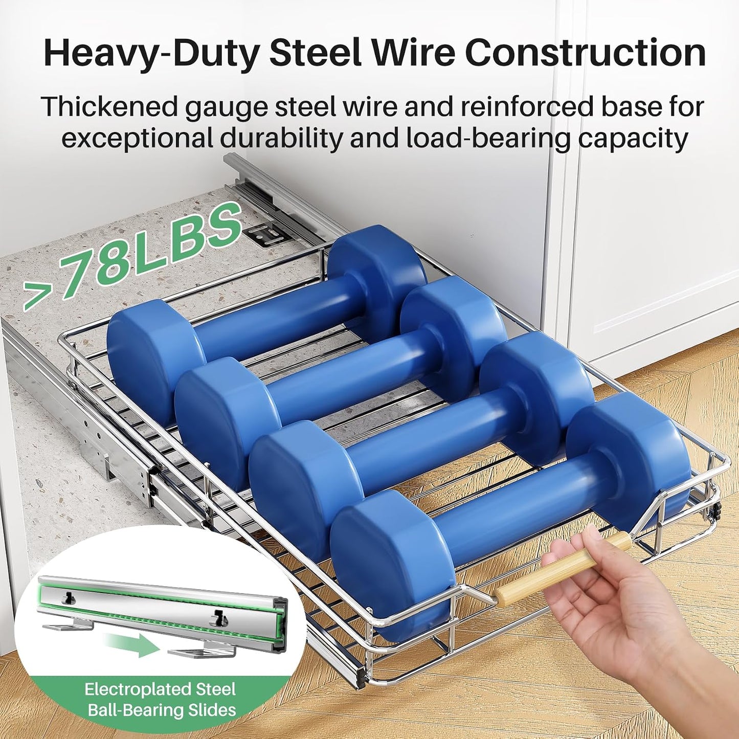 Pull out Cabinet Organizer, 15"W X 21"D, Heavy Duty Smooth Sliding Under Cabinet Shelves for Pots and Pans, Full-Extension Roll out Drawers, Slide out Organization for Home Kitchen Pantry
