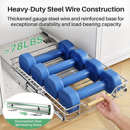 Pull out Cabinet Organizer, 15"W X 21"D, Heavy Duty Smooth Sliding Under Cabinet Shelves for Pots and Pans, Full-Extension Roll out Drawers, Slide out Organization for Home Kitchen Pantry
