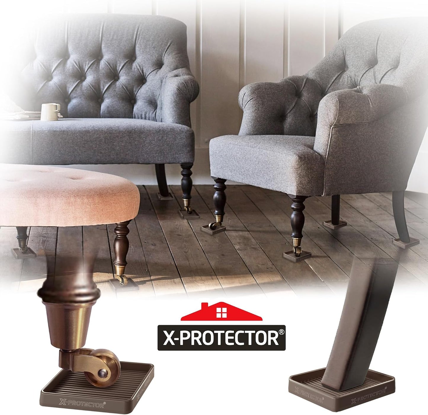 Furniture Cups X-PROTECTOR – 1.7" Caster Cups 4 PCS – Furniture Coaster | Ideal Bed Stoppers – Non Skid Furniture Pads with a Perfect Design – Lined Rubber Furniture Pads - Protect Any Flooring!