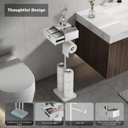 VOLDRA Toilet Paper Holder with Shelf Black Wipes Dispenser for Bathroom Toilet Paper Holder with Storage Upgrade Drawer Design Toilet Tissue Holder Adhesive Small Bathroom Shelf Wall Mount