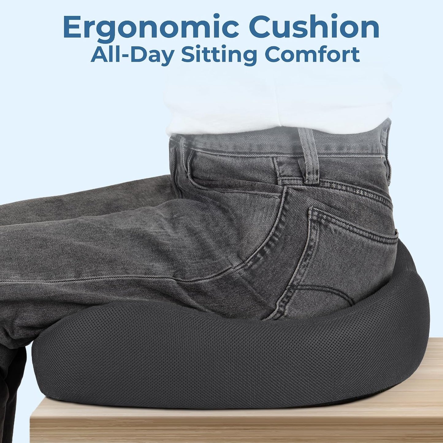 5 STARS UNITED Seat Cushion - Memory Foam Chair Cushion for Tailbone Pain Relief - Ergonomic Support for Coccyx, Sciatica & Butt - Office, Desk & Gaming Chair, Car Seat, Wheelchair, Airplane, Black