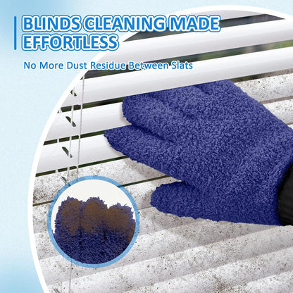 MIG4U Microfiber Dusting Gloves House Cleaning Glove for Blinds, Windows, Shutters, Furniture, and Car, Reusable Lint-Free Blue 1 Pair S/M