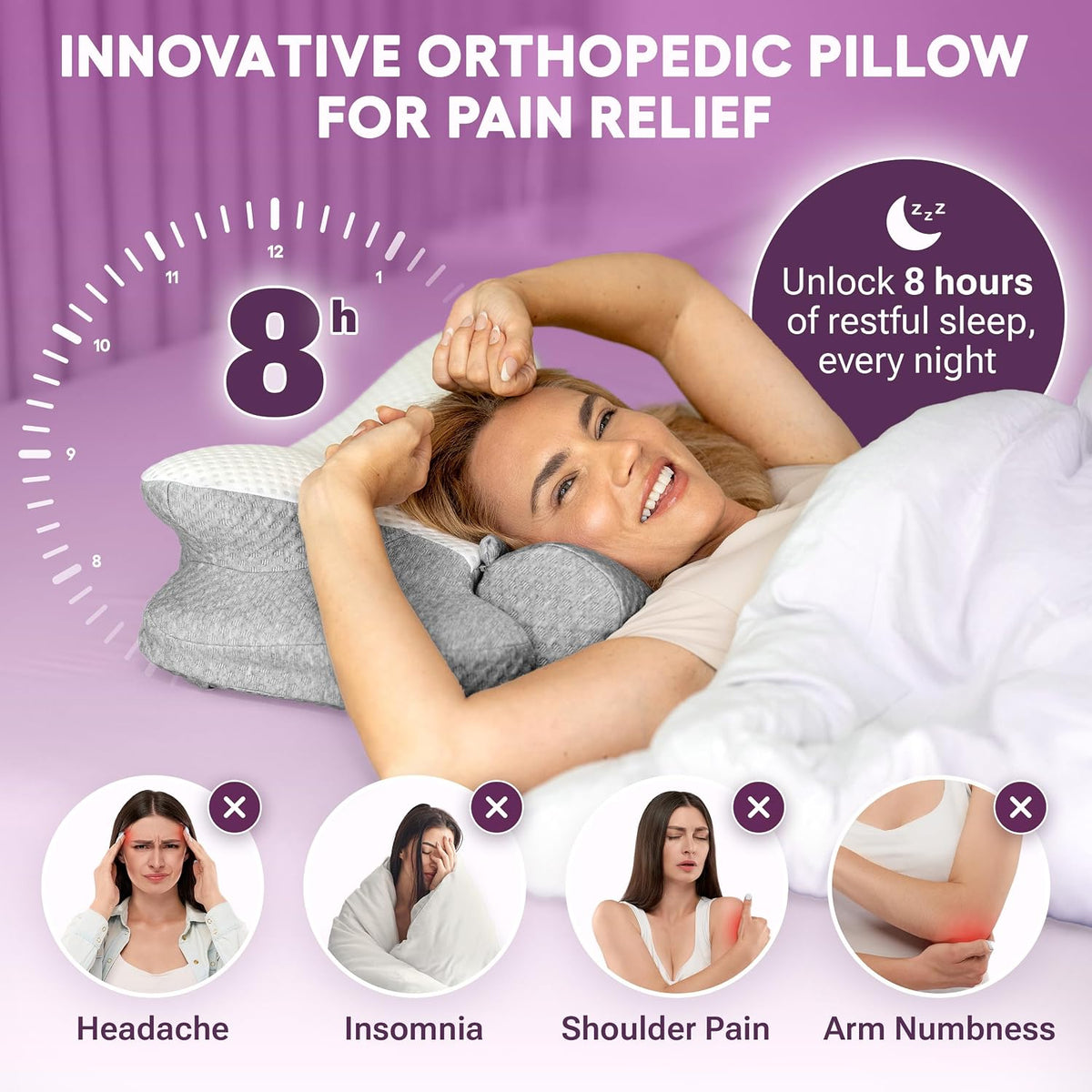 3-in-1 Orthopedic Pillow, Cervical Neck Pillow for Sleeping, Adjustable Height Memory Foam Neck Pillow and Detachable Roll, Contour Pillow for Neck Pain Relief for All Sleeping Positions (Gray)