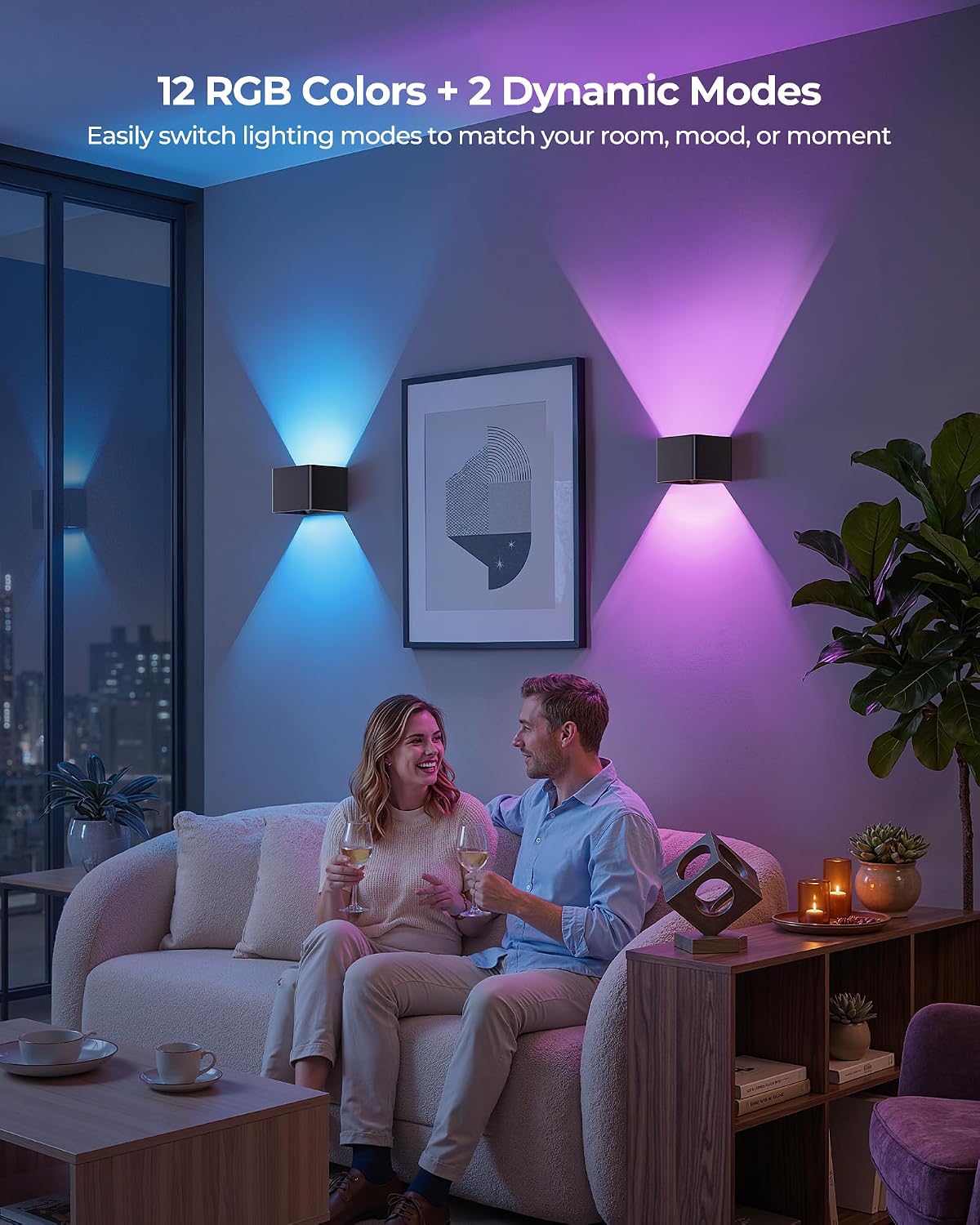 Motion Sensor Wall Lights with Remote, 5000mAh Rechargeable Battery Operated Wall Sconces, Wireless Indoor Up Down Lights, 12 RGB Colors, Warm Orange & Cool White for Hallway Stairs Bedroom, 2 Pack