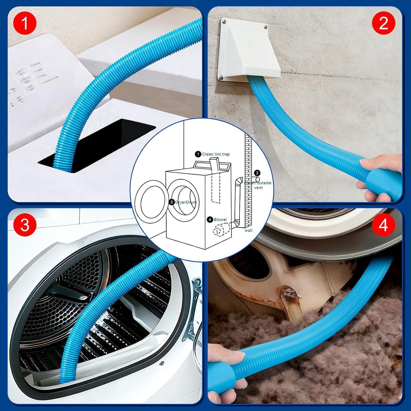Dryer Vent Cleaner Kit - Dryer Lint Brush and Flexible Vacuum Hose Dryer Lint Vac Attachment with Universal Connector, Dryer Cleaning Tools, Suitable for Most Vacuum Cleaners