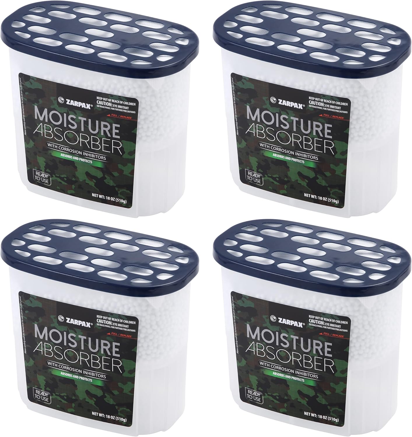 ZARPAX Moisture Absorber Activated Charcoal 10.5 oz/300g | Removes Moisture, Damp, Humidity & Odors | Odor Absorber | Moisture Trap for Bathroom, Closet, Kitchen & Small Spaces | Set of 4