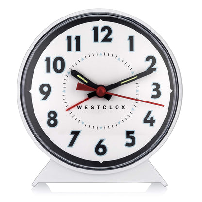 Westclox Keywound Analog Alarm Clock, Loud Bell Alarm, Manual Wind Up, No Batteries or Electricity Required (White, 4.5" x 4.25")