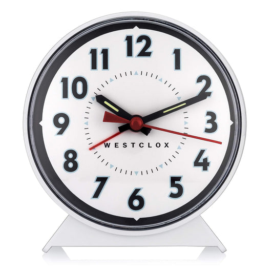 Westclox Keywound Analog Alarm Clock, Loud Bell Alarm, Manual Wind Up, No Batteries or Electricity Required (White, 4.5" x 4.25")