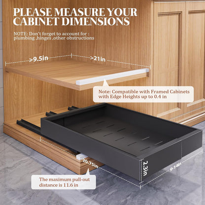 Seinloes 4 Pack Expandable Pull Out Cabinet Organizer 21"Deep With Raising Pad for Framed Cabinets,Upgrade 3 Slide Rails Slide Out Drawers,No Drill Roll Out Shelves,Adjustable Width 12.1"-20.4" White