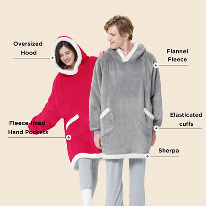 Bedsure Wearable Blanket Sherpa Hoodie Gifts, Sweatshirt, Grey, Standard
