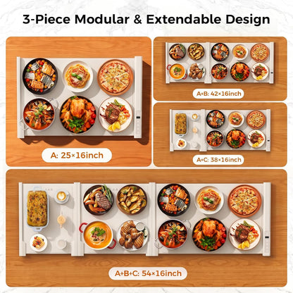 3-in-1 Expandable Warming Mat for Food, 7 Temp & 6H Timer, 54" x 16", Gray