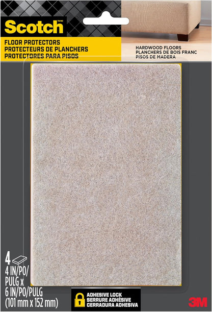 Scotch Felt Pads, 2 Pads, Rectangular, Beige, 4 in x 6 in | Protecting Hardwood Floors, Easy-to-apply, Self-Stick design, Reliable protection from nicks, dents and scratches (SP800-NA)