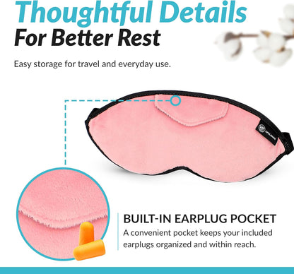 Dream Essentials Opulence Micro Plush Sleep Mask, Black Velvet Eye Mask for Sleeping with Earplugs, Front Pocket, Adjustable Strap, Soft Cotton Lining, Light Blocking Travel Accessory for Night Rest