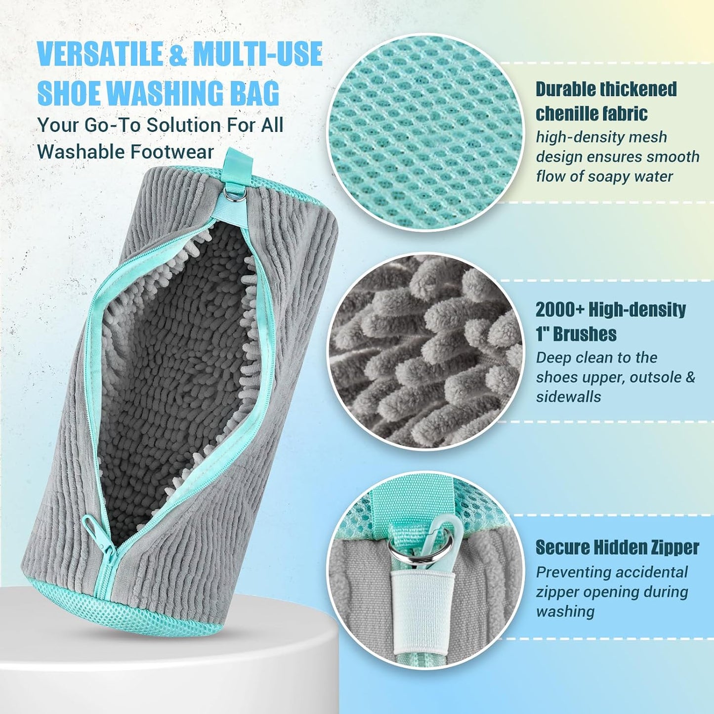 Shoe Washing Machine Bag, 2 PC Reusable XXL Shoes Laundry Bag for sneakers | Wash bags for washer and dryer, with concealed heavy-duty zipper to protects shoes & machine, Cleaning bag for tennis shoe