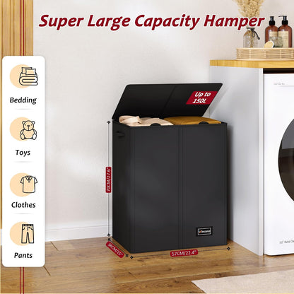 195L Laundry Hamper 3 Section,Large Laundry Hamper with Lid,Dirty Clothes Hamper with 3 Inner Bags,Collapsible Laundry Basket Organizer for Laundry Room,Bedroom,Laundry Sorter Hamper 3 Compartment