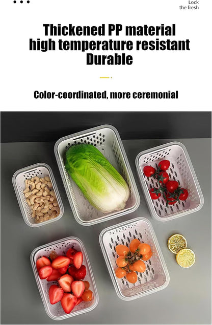 Fruit and Vegetable Storage Containers for Fridge, 6 Pcs/3 Sets Keep Fresh Produce Saver Containers Keeper, Food Storage Containers with Removable Colander (grey)