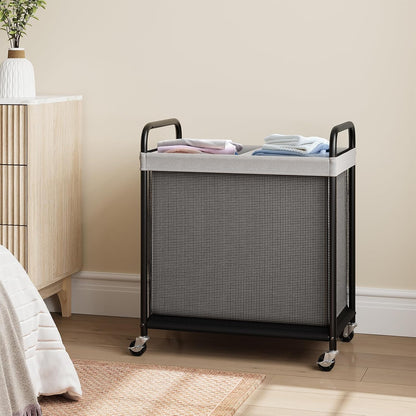 ELYKEN Laundry Hamper 2 Section, 100L Rolling Laundry Sorter with Wheels | Removable Washable Liner Bags, Sturdy Steel Frame and Metal Handle, Double Compartment Clothes Organizer for Laundry Sorting
