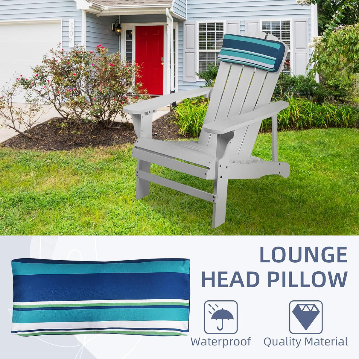 Chaise Lounge Head Pillow, 2 Pack Outdoor Patio Pillows with Adjustable Strap, Lounge Head Resting Pillow for Recliner Beach Pool Lounger Office Chair，Water Resistant Gray