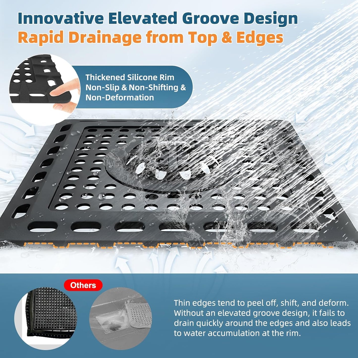 Hibbent Upgraded Shower Drain Hair Catcher for Bathroom Floor 4" Drain, Anti-Clogging Shower Drain Cover, Stainless Steel & Silicone Drain Strainer with Handle, Shower Drain Protector, Grey