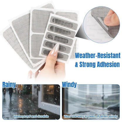MAQIHAN Window Screen Repair Tape - 16 Sheets Black Screen Door Repair Kit | 4 Sizes Screen Patches Self Adhesive for Mesh Screens Door, Kitchen Sink & Floor Drain, Strong Adhesion Fiberglass Mesh Tape