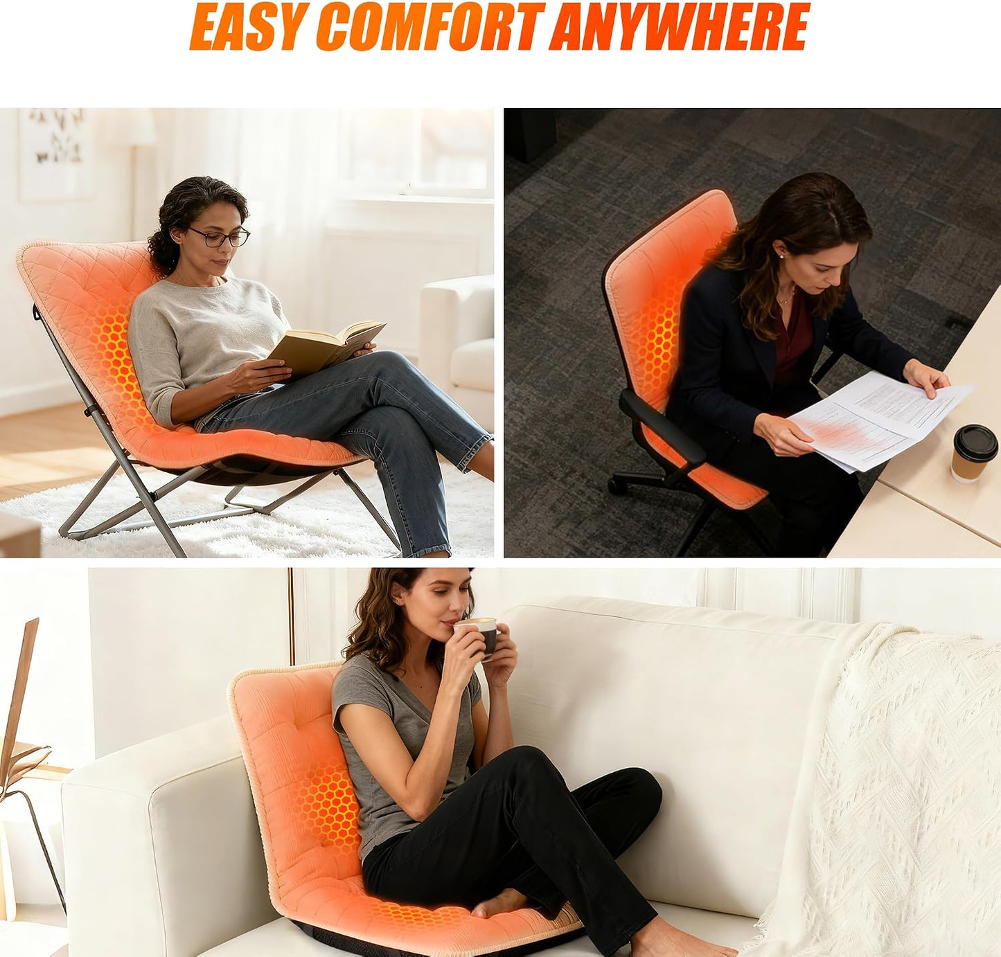 Suchtale Plug-in Heated Seat Cushion, Corduroy Heating Chair Pad with 3 Heat Levels & Timer, Fast-Heating 5V2A Input, Soft Thick Padding for Office, Home & Indoor Seating –White