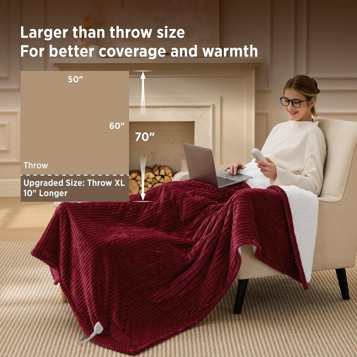Bedsure GentleSoft Heated Blanket Throw - Soft Ribbed Flannel Electric Blanket, Gifts for Grandma (50x60 inches, Grey)