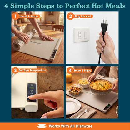 TRAVELISIMO Warming Mat for Food, 24x16in Warming Trays for Buffets Party & Family Dinners - Food Warming Mat Keeps Meals Warm & Ready to Serve, Rapid Heating Electric Warming Tray for Any Table
