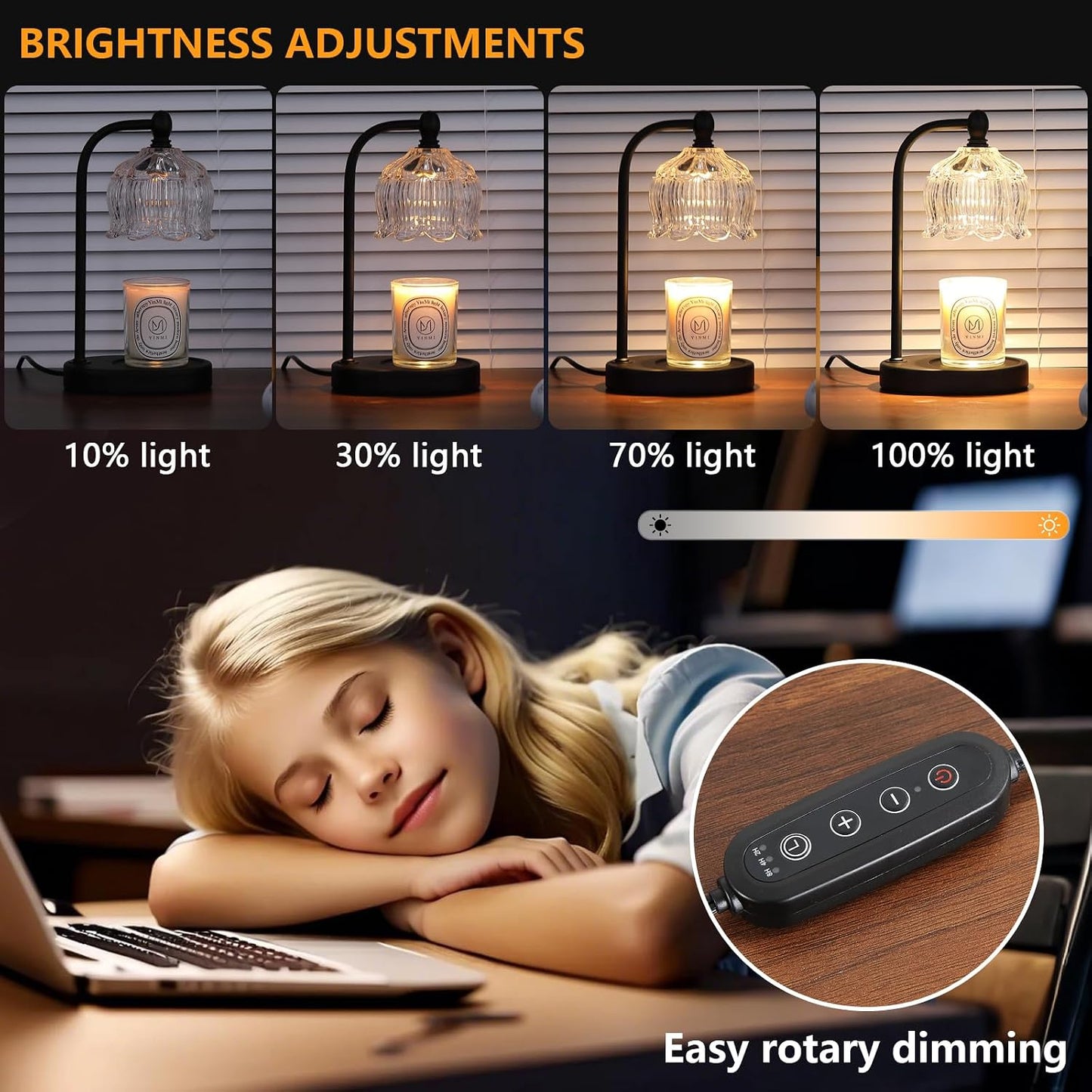 Candle Warmer Lamp with Timer and Dimmer,Electric Gold Light Gifts for Women Melt Wax Warmer Lamp with 2 Bulbs for Candle Jars House Warming New Home Decor Bedroom