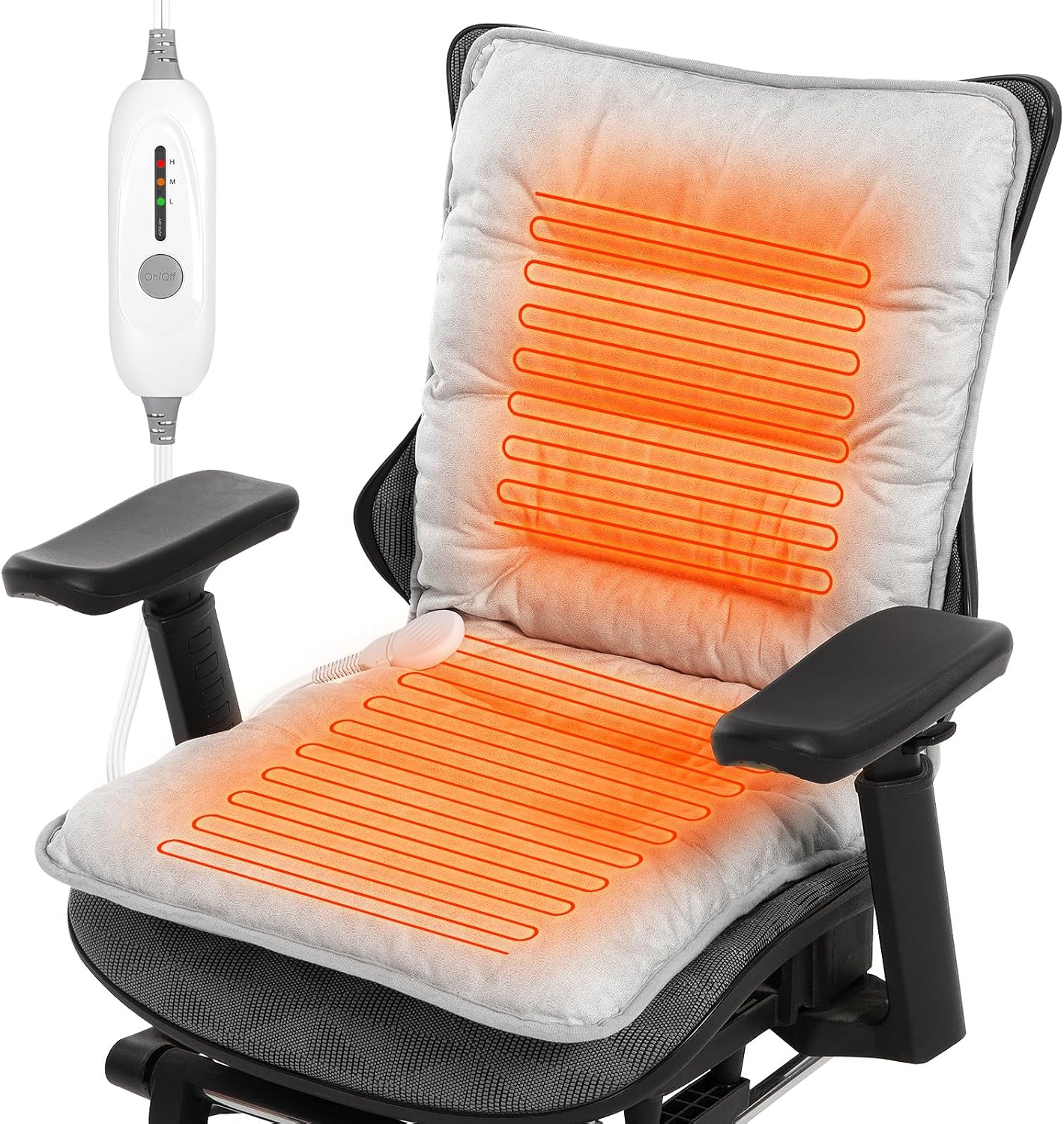 Heated Seat Cushion for Office Chair, Heated Seat Pad for Pain Relief Promote Blood Circulation with 3 Heat Levels & 90mins Auto-off, Chair Warmer for Back, Waist, Hips, Thighs Home Office Use, Grey