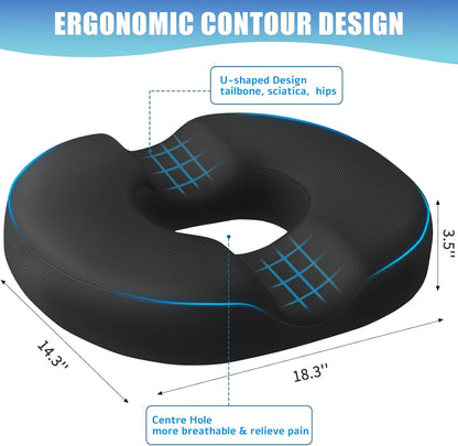BlissTrends Donut Pillow Seat Cushion, Memory Foam Lifting Cushions(Black) | Donut Chair Cushions for Postpartum Pregnancy & Hemorrhoids,Tailbone Pain Relief Cushion for Office&Home Chairs