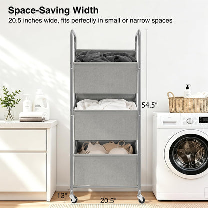 STO STO 3-Tier Vertical Rolling Laundry Hamper, Removable Bags, Black Mesh | 120L Capacity, Space-Saving Vertical Design, Rust-Resistant Steel Frame, Lockable Wheels, Ideal for Apartments & Small Spaces