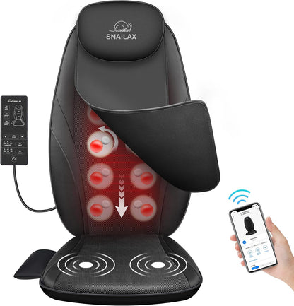 Snailax Shiatsu Back Massager with Heat, Deep Kneading Massage Chair Pad for Neck, Shoulders, Full Back & Waist, Adjustable Roller Massage Seat Cushion for Home Office, Pain Relief, Gift for Men Women