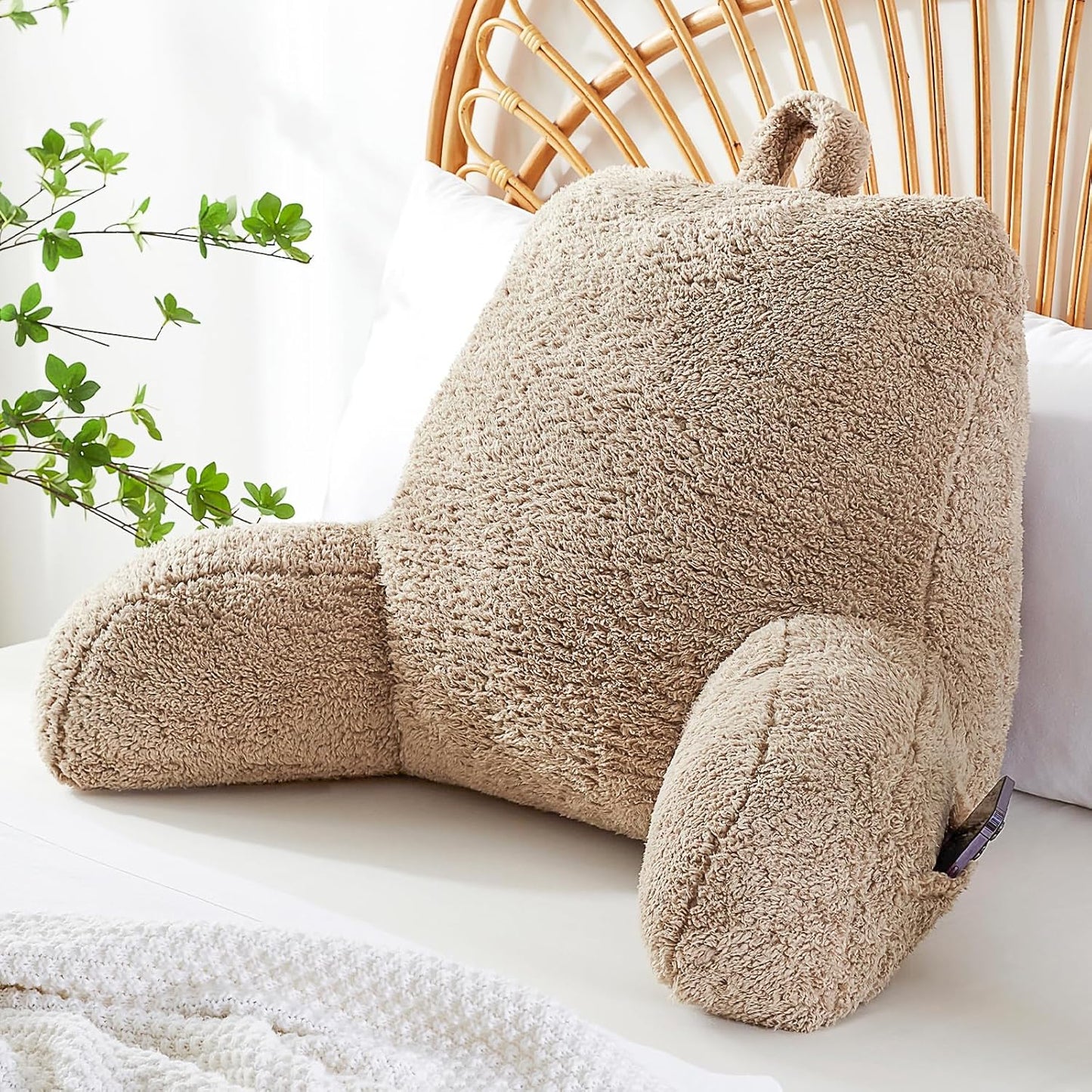 StarAneer Reading Pillow for Sitting in Bed Adult,Back for Bed Sitting Up, Pillow,Backrest Back Support Chair Pillow, College Dorm Essentials for Girls and Boys, Velvet Beige L
