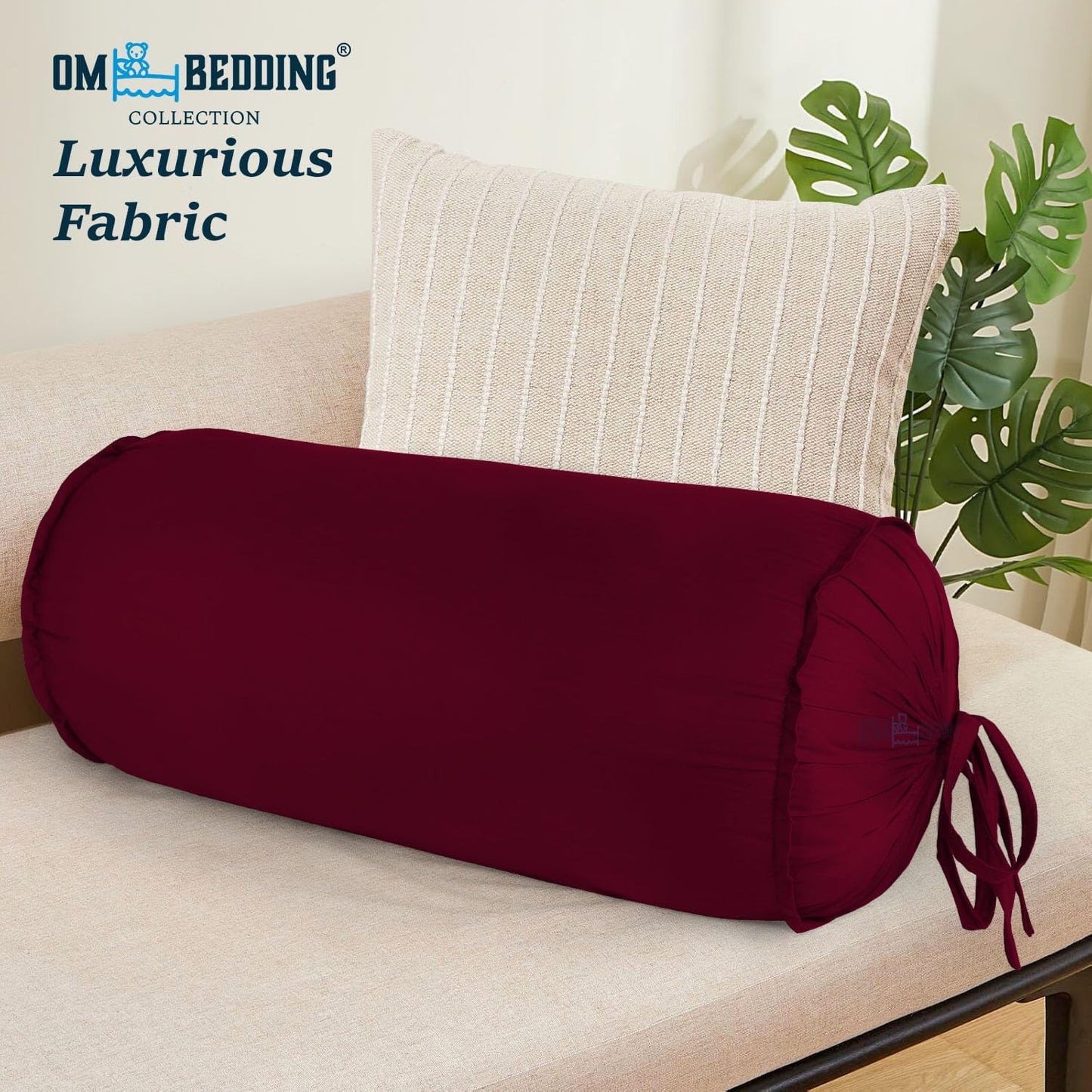 SAHARBEDDINGS 2 Pieces Cervical Neck Roll Pillow Cover with Cotton Bolster Pillowcases for Cylindrical Cushion and Drawstring Closure Round Neck Pillowcase (Plum, Roll Pillow 18x3 Pack of 2)