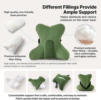 Lumbar Support Pillow(Pat. Pend) – Multi-Functional Ergonomic Back Cushion for Sofa Chair, Car Seat & Sofa, Reading Pillow with Firm Multi-Zone Support to Relieve Lower Back Pain, Misty White