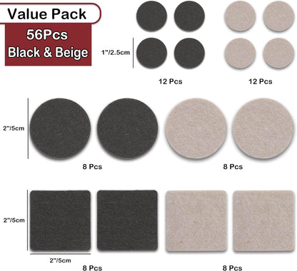 Felt Furniture Pads -56 Pcs(1+2)” Premium Felt Pads for Chair Legs Furniture, Floor Protectors for Hardwood Floors,Brown