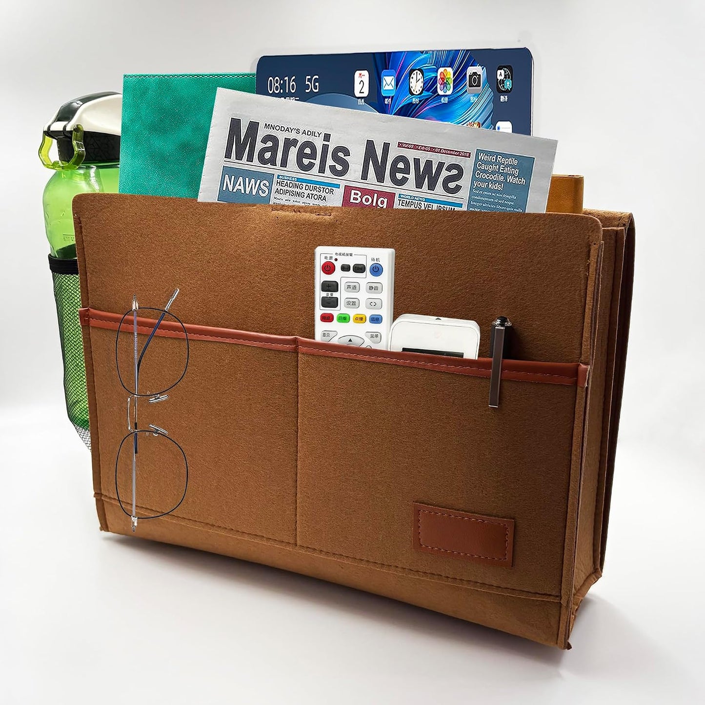 Bedside Caddy, Felt Bedside Storage Organizer, Hanging Storage Bag, Chair Organizer Caddy, Remote, Magazine, Drink Bottle Holder for Hospital, Dorm Bed, Baby Stuff, Office (Light Grey Small)