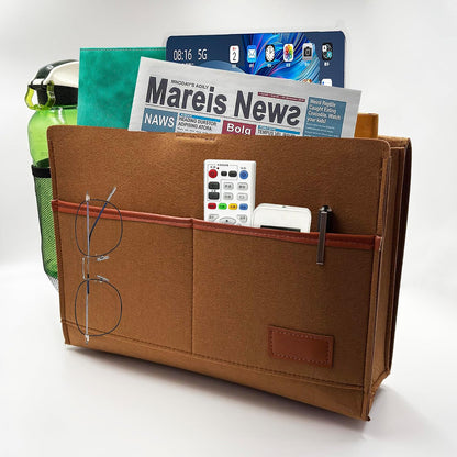 Bedside Caddy, Felt Bedside Storage Organizer, Hanging Storage Bag, Chair Organizer Caddy, Remote, Magazine, Drink Bottle Holder for Hospital, Dorm Bed, Baby Stuff, Office (Light Grey Small)