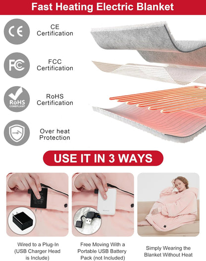 KFUBUO Wearable Heated Blanket Cordless Oversized Hoodie Sweatshirt