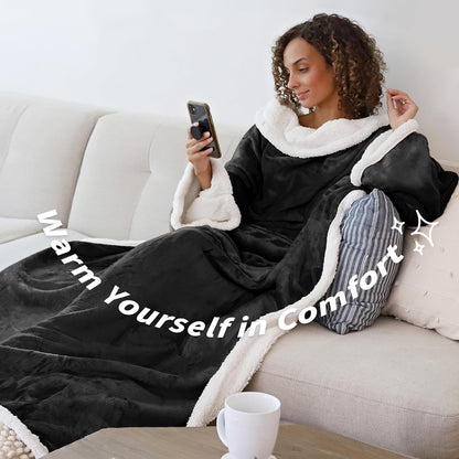 Catalonia Sherpa Wearable Blanket with Sleeves and Pocket for Adults